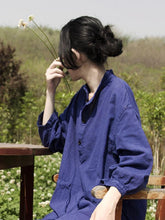 Simple&Clean Purplish-blue Lace-up Loose Long Dress